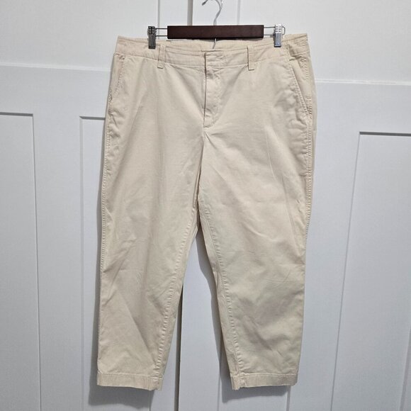 GAP Womens Downtown Khaki Flat Front Light Wash Cream Chinos Tapered Leg 16P - Picture 1 of 9